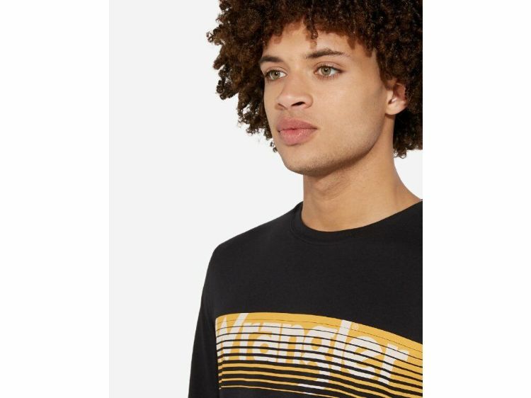 Immagine di MAGLIETTA T-SHIRT MANICA LUNGA UOMO WRANGLER NERA BLU RIGHE.con SCRITTA COTONE