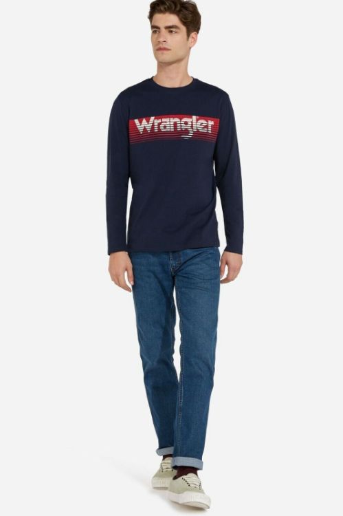 Immagine di MAGLIETTA T-SHIRT MANICA LUNGA UOMO WRANGLER NERA BLU RIGHE.con SCRITTA COTONE