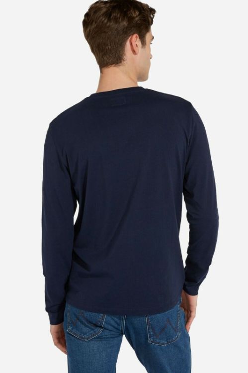 Immagine di MAGLIETTA T-SHIRT MANICA LUNGA UOMO WRANGLER NERA BLU RIGHE.con SCRITTA COTONE