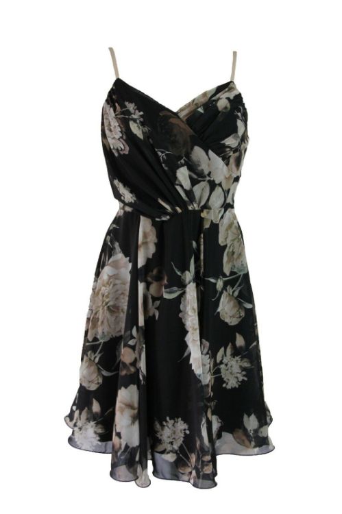 Immagine di ABITO CORTO DONNA ESTIVO RINASCIMENTO NERO TEMA FLOREALE VOILLE DOPPIATO